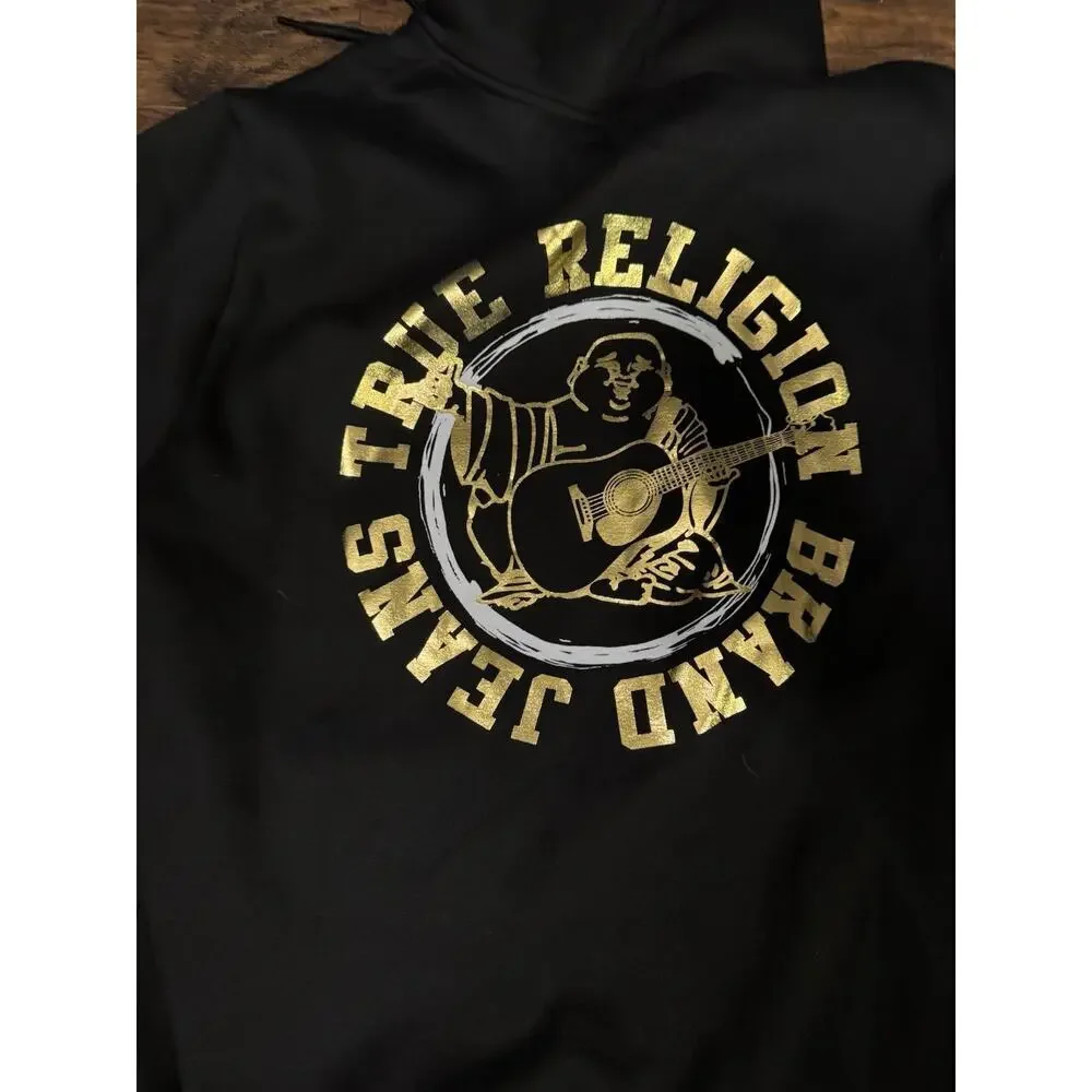 True Religion Men's XL Full Zip Gold Foil Buddha Hoodie Sweatshirt NWT $119